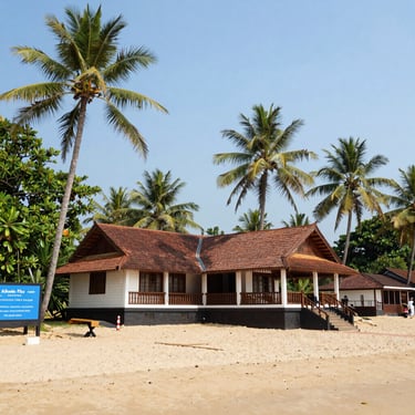 A large building sitting next to a body of water