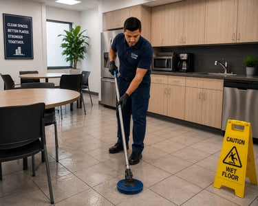 Commercial tile and grout cleaning for office breakrooms and kitchen floors in Mid-Michigan