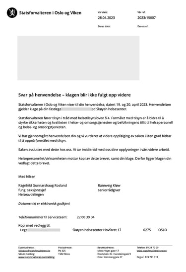 Statsforvalteren, Dr. Christer Torgilstveit Larsen, oslo kommune frogner helse, medpoint as,fastlege