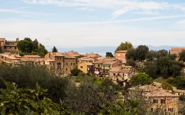 View from a hilltop of a typical Tuscany village