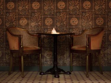 Seating at Bacha coffee, two chairs waiting for its customers