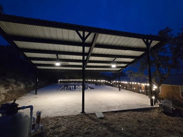 Metal Patio with Pool at Night