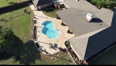 Aerial view of backyard with pool and patio 3.