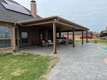 Covered patio with stamped concrete