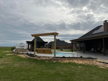 Mini Pergola with Swing in Front of Pool