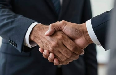 A close-up shot of a professional handshake taking place in a South Asian / Indian business setting, conveying trust and partnership.