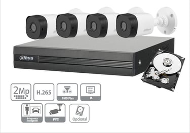 Kit 8 Canales 2 Megapíxeles/ DVR Cooper-I WizSense/ IA/ H.265+/ 4 Cámaras B1A21(Policarbonato) 1080p/ 8 Canales + 2 IP 