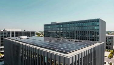 A sprawling solar farm in a North American desert region with rows of panels stretching to the horizon under a clear sky.