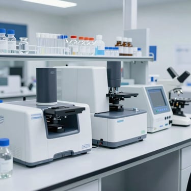 Close-up of a sleek HPLC instrument with glowing indicators in a dimly lit laboratory.