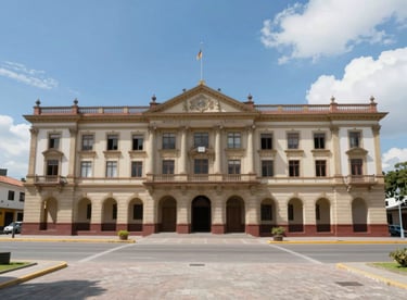 A wide shot of a municipal building in San Gil, Colombia, representing local institutional presence and cooperation.
