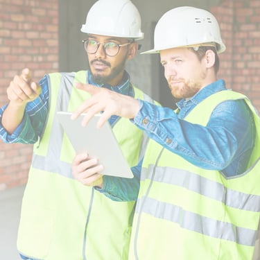 Workers performing home walkthrough.