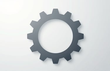 An abstract conceptual image of a gear and a spark, representing smart innovation. Stylized in a clean #4A6D7C and #F0F4F7 aesthetic.