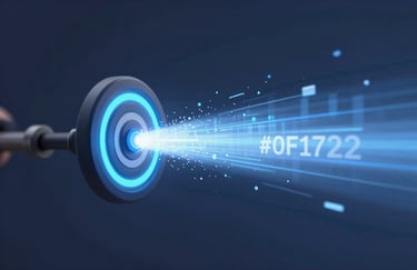 A conceptual image of a target being struck by a digital pulse of blue light, representing precision advertising. Uses #0F172A and #F8FAFC.