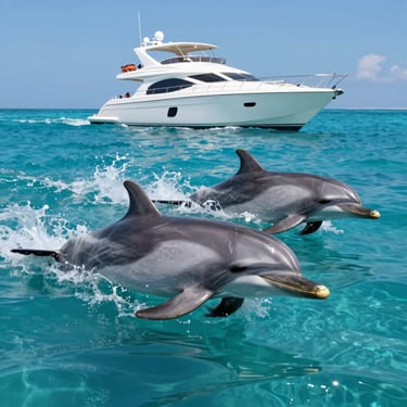 Tuk-tuk drives past palm trees and desert buildings.