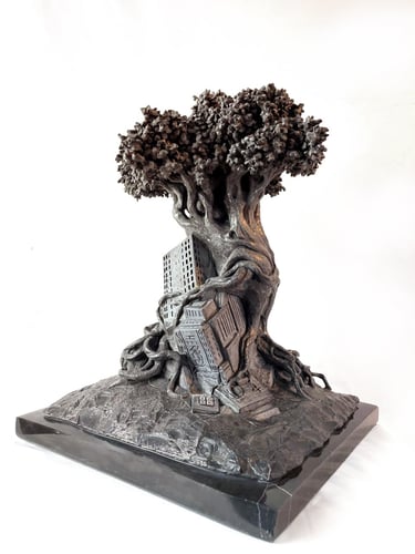 "Co-existence", sculpture en marbre noir de Golzinne du sculpteur français "Herrel"
