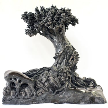 Co-existence 2, sculpture en marbre noir golzine par le sculpteur Herrel