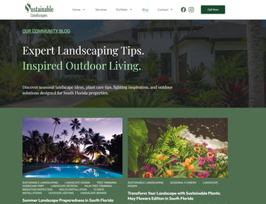 Sustainable Landscapes blog showing professional landscape design and lush tropical gardens in South Florida.
