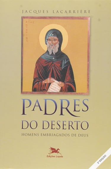 Cover of Padres do Deserto by Jacques Lacarrière featuring a Byzantine religious icon of a monk.