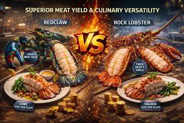 Tekstur daging ekor lobster Redclaw yang padat, manis, dan rendemen tinggi