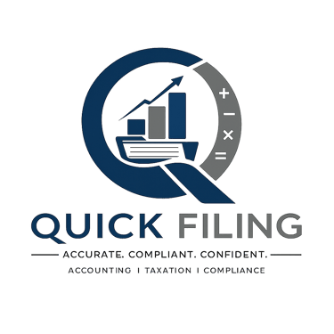 Quick filing, QF filing, Taxation, ITR filing, Income tax Filing, GST Filing, ROC filing, Returns Filing, FSSAI, MSME, India filing, Corporate tax, TDS, TCS. logo