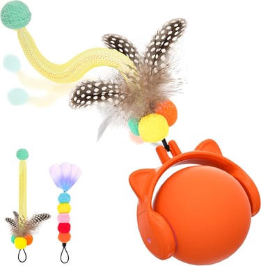 ORSDA Cat Toys, Automatic Rolling Ball with Feather Tail for Indoor Cats, Motion Activated Jumping