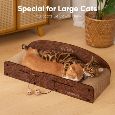 FUKUMARU 26 Inch Cat Scratcher Bed, 2 Reversible Cardboard Cat Scratch Pads Refill for Indoor Cats