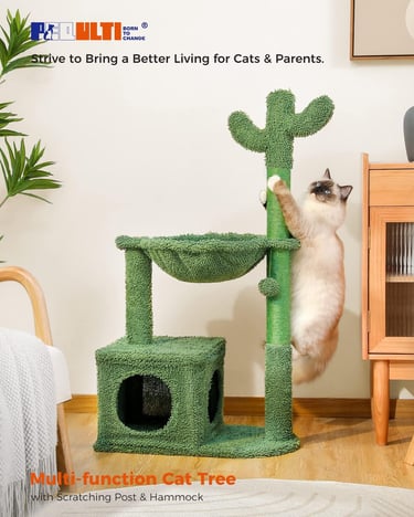 PEQULTI Cactus Cat Tree Cat Condo with Big Metal Frame Hammock, Cat Scratching Post for Indoor Cats