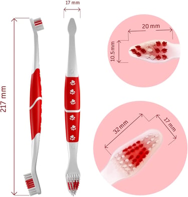 Pet Toothbrush for Dogs, Cats with Soft Bristles - Easy Teeth Cleaning & Dental Care, Non Slip Dual 