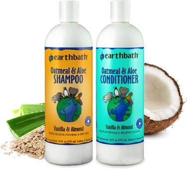 Earthbath Dog Cat Vanilla & Almond Grooming Bundle - (1) Each: Oatmeal & Aloe Shampoo & Conditioner