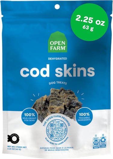 Open Farm, Dehydrated Dog Treats, High Protein & Low Carbohydrate Cod Skins, Crunchy Texture