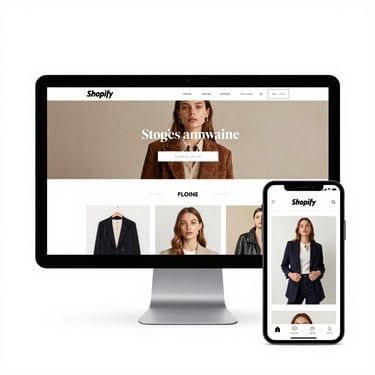 A sleek dark-themed layout featuring three glowing blue rounded cards with minimalist icons representing services.