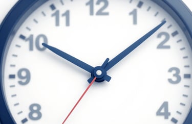 An artistic representation of a clock or stopwatch with clean lines in #3A6F8B and #F8FBFD, symbolizing efficiency and time-saving service.
