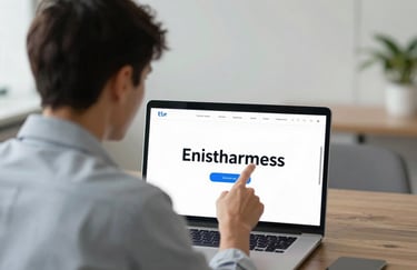 A professional mentor point pointing at a laptop screen with a clear, clean interface, symbolizing the supportive continuous learning environment of our platform. Modern office lighting.