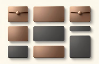 Clean, top-down view of organized office supplies in shades of bronze #b5957a and charcoal #2F2724 on a cream background, representing workflow precision.