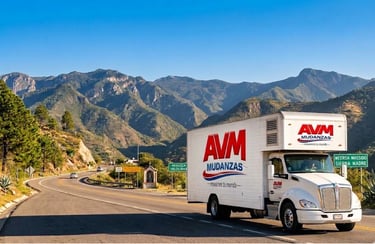 Camión de 90 m3 de AVM Mudanzas circulando por carretera en un servicio de mudanza foránea en México