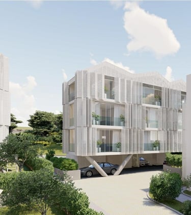 Arhitektonski render Zgrade 2 u sklopu modernog stambenog kompleksa u Zadru okruženog zelenilom