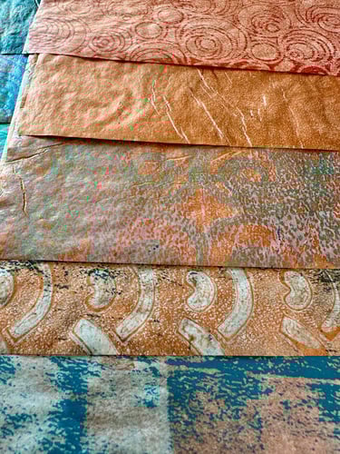 Copper and turquoise hand-painted collage paper textures