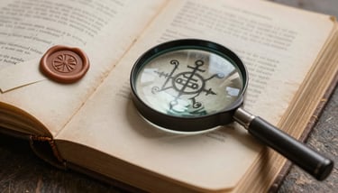 A wide shot of a misty pine forest at dusk with charcoal-colored trees and a soft sand-colored fog rolling in.
