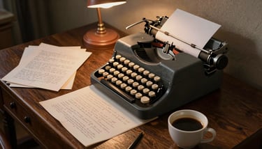 An old leather-bound journal with charcoal ink stains and a terracotta ribbon bookmark tucked inside.
