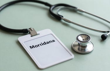 A close up of a professional physiotherapy identification badge and a stethoscope on a clean light green surface, South American clinical setting.