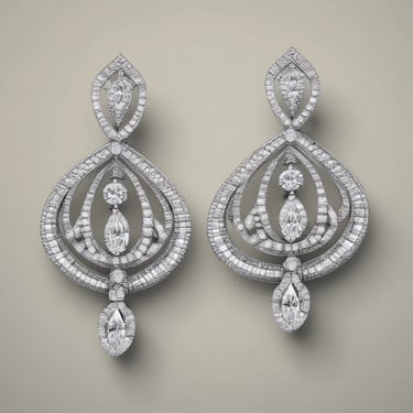 Elegant diamond drop earrings featuring teardrop and marquise shapes in a white gold chandelier design.