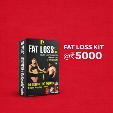 Powerhouse fat loss kit for men and women featuring weight loss supplements on a red background.