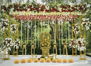 Traditional Ganesha Wedding Decoration with Floral Mandap Setup    | Thrissur Weddings