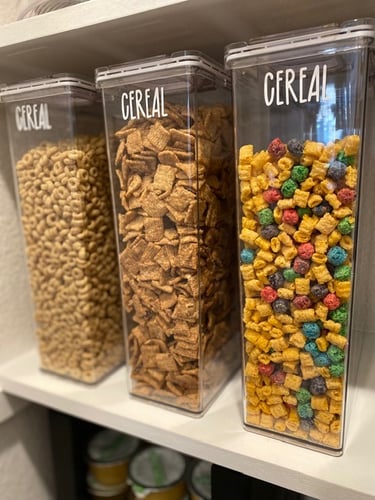 Labeled pantry bins for high functioning kitchen