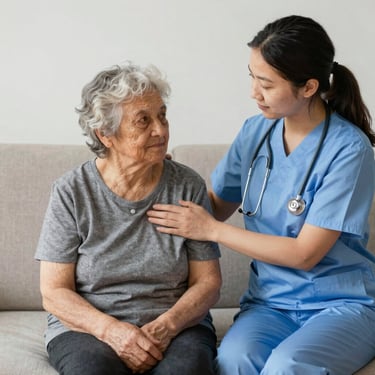 A caring legal advisor helping a patient with disability paperwork.
