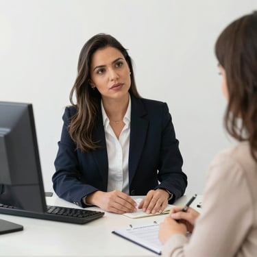 A professional lawyer advising a client in a cozy office setting.