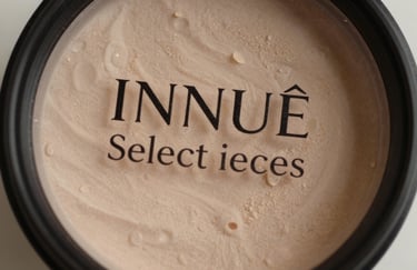 Close-up of a high-end beauty product with elegant typography, part of the INNUÊ Select Pieces collection.