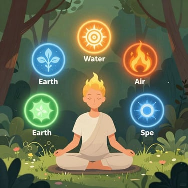 A serene Ayurvedic treatment room with warm natural lighting and calming herbal decorations.