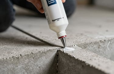 A close-up of a high-quality sealant being professionally applied to a concrete joint with precision tools.