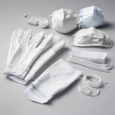 Close-up of various sterile medical supplies on a white background.